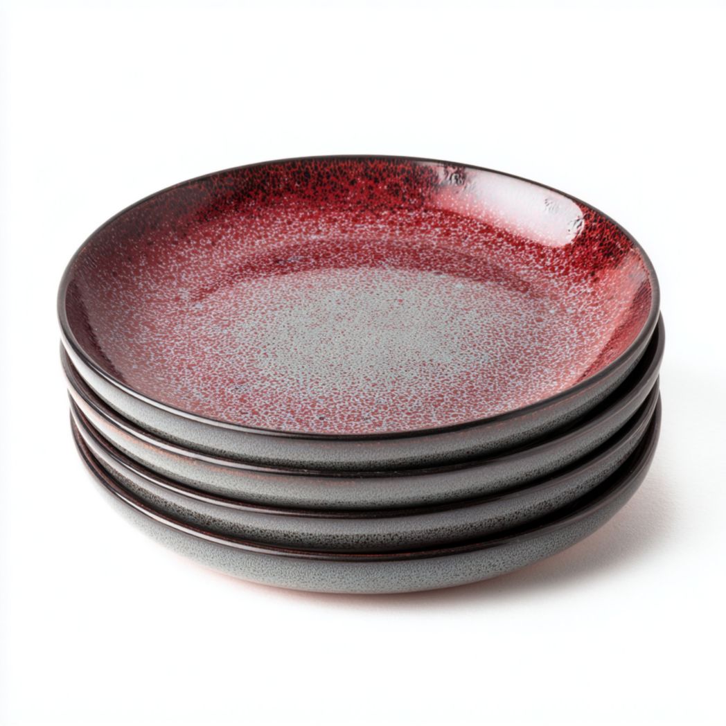 Lot de 4 Assiettes en Céramique avec Dégradé Rouge et Noir