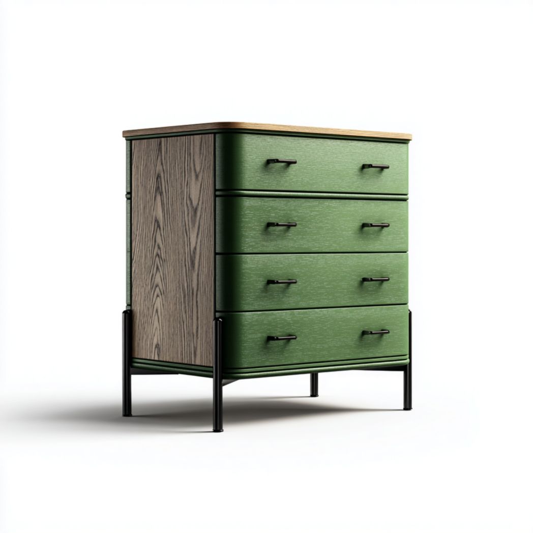 Commode à quatre tiroirs verte et brune