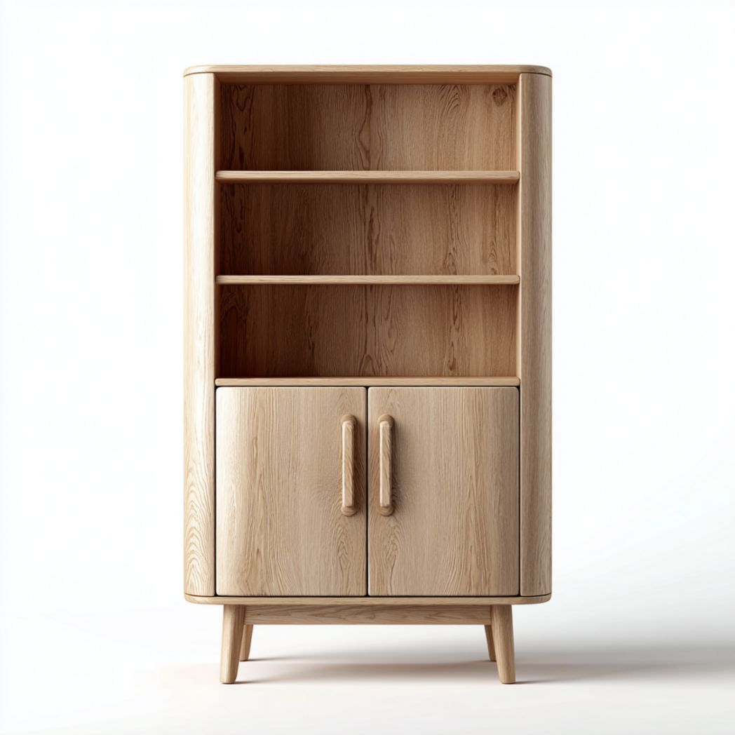 Bibliothèque à coins arrondis avec portes doubles couleur beige clair