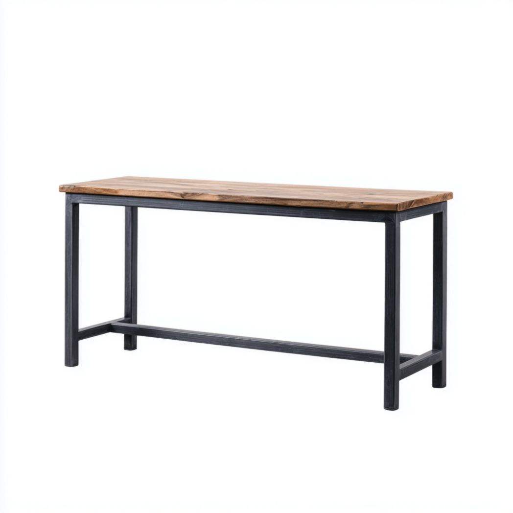 Console en bois brun avec structure en métal noir