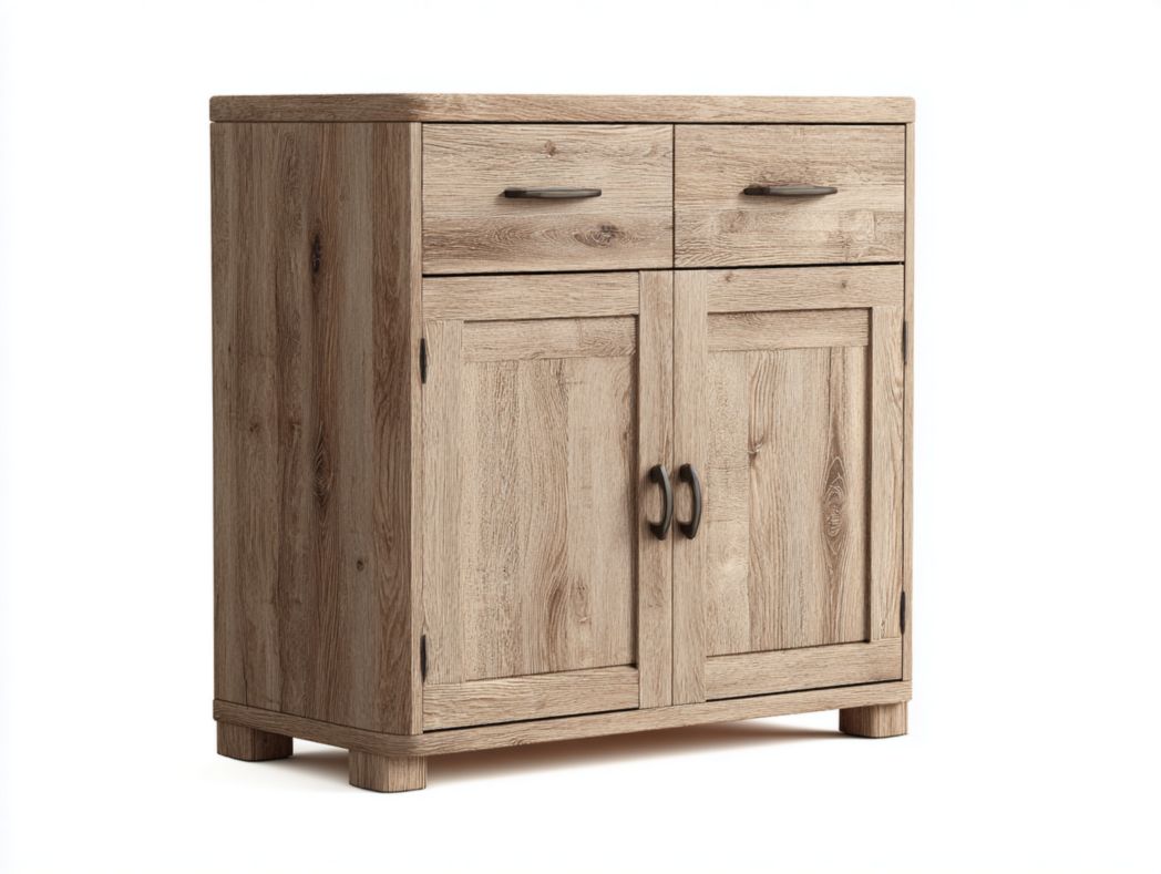 Meuble à chaussures 2 tiroirs 2 portes brun clair avec poignées métalliques noires