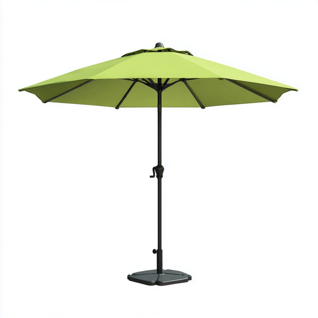 Parasol avec toile en polyester verte, mât et base en aluminium noirs