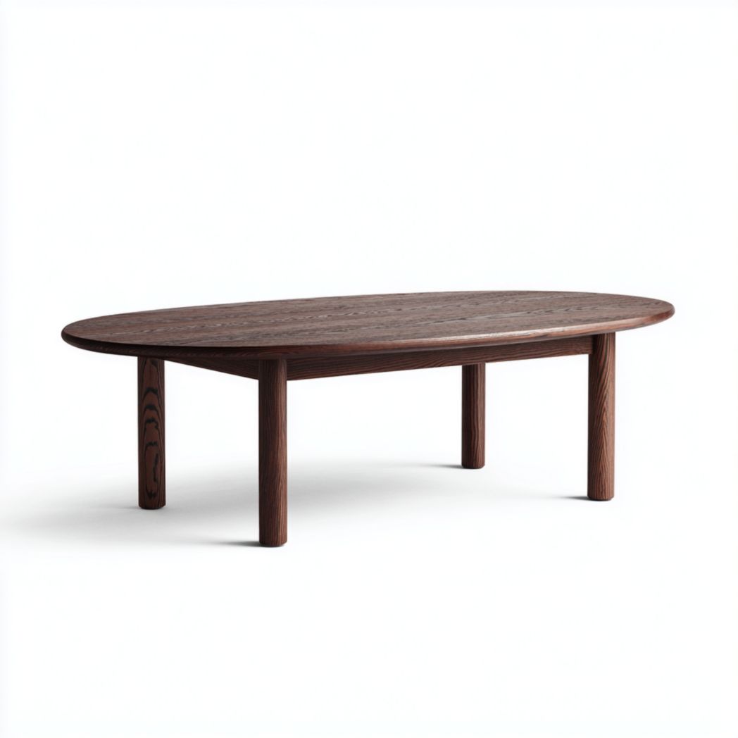Table basse ovale marron foncé avec pieds cylindriques