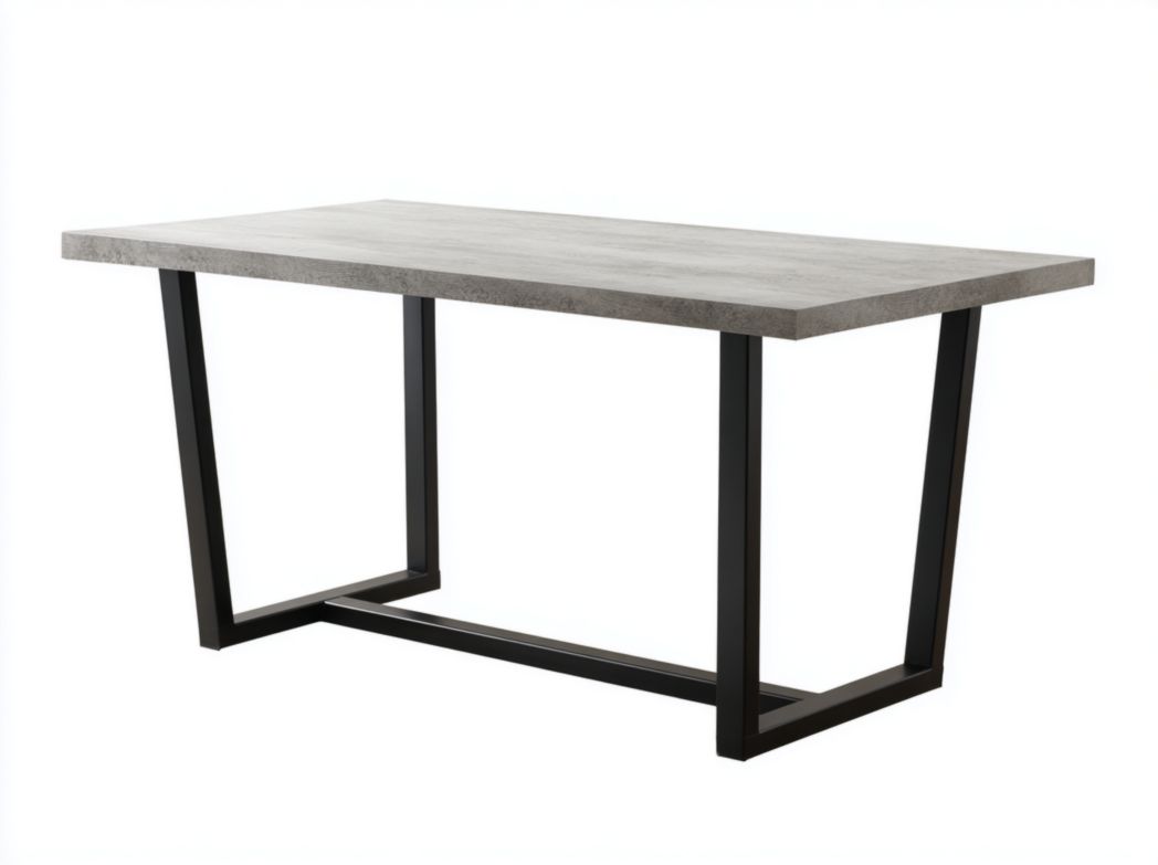 Table à manger rectangulaire plateau gris en bois avec pieds métalliques noirs