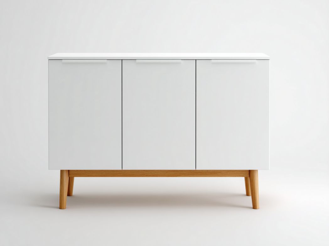 Meuble à chaussures 3 portes blanc avec pieds brun clair