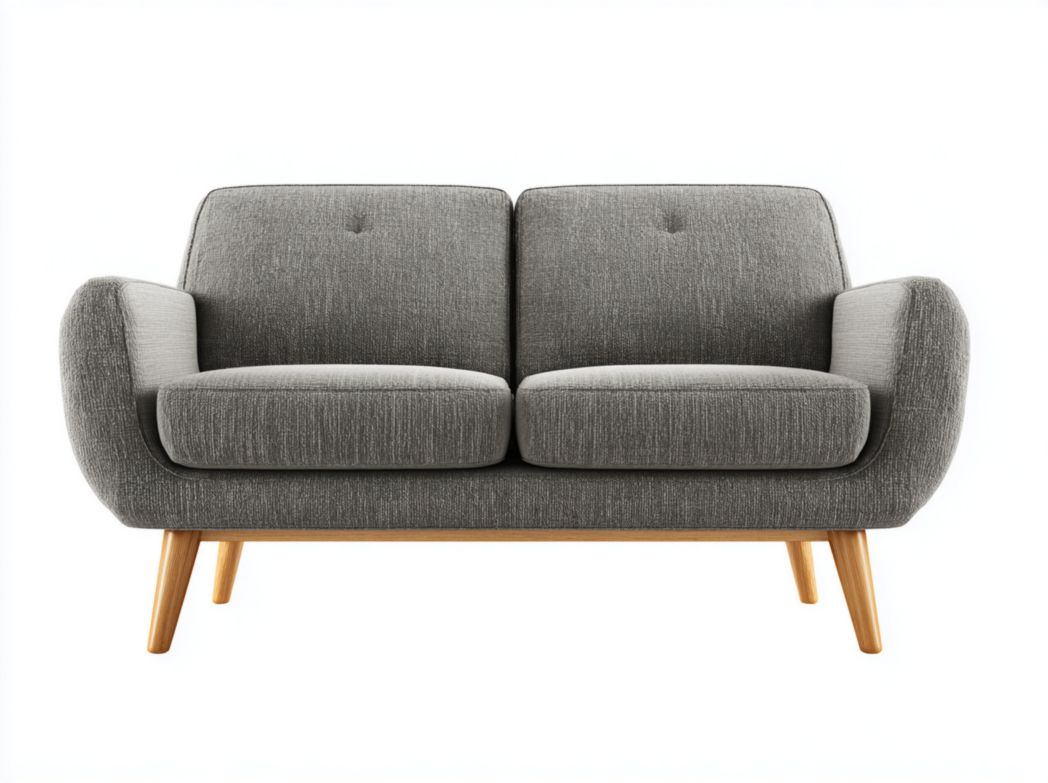 Canapé 2 places tissu polyester gris foncé avec pieds en bois brun clair