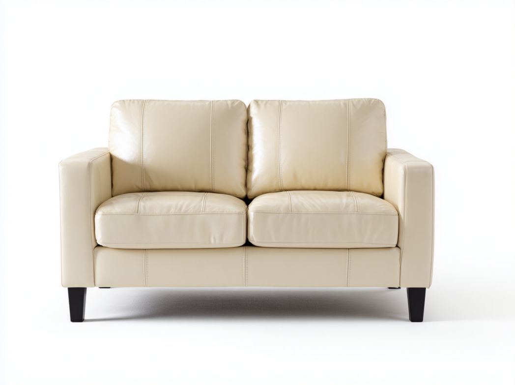 Canapé 2 places cuir synthétique beige avec pieds en bois noir