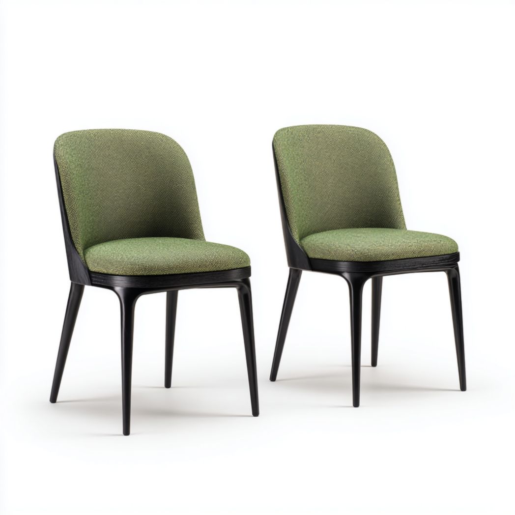Lot de 2 chaise à manger en tissu polyester vert avec pieds en bois noir - Lot de 2