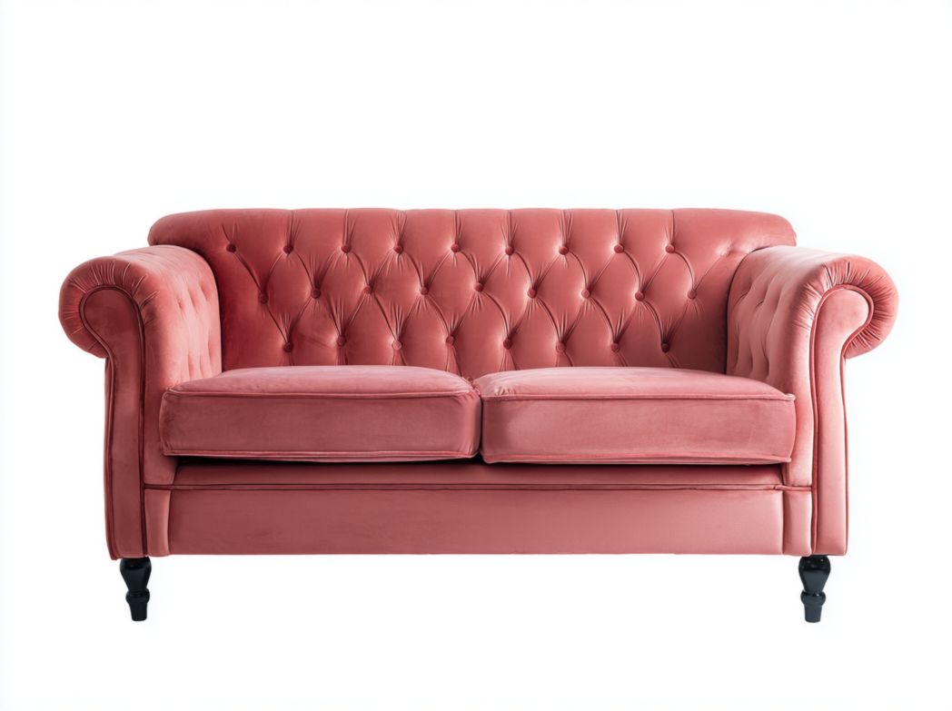 Canapé 2 places tissu velours rose avec pieds noirs