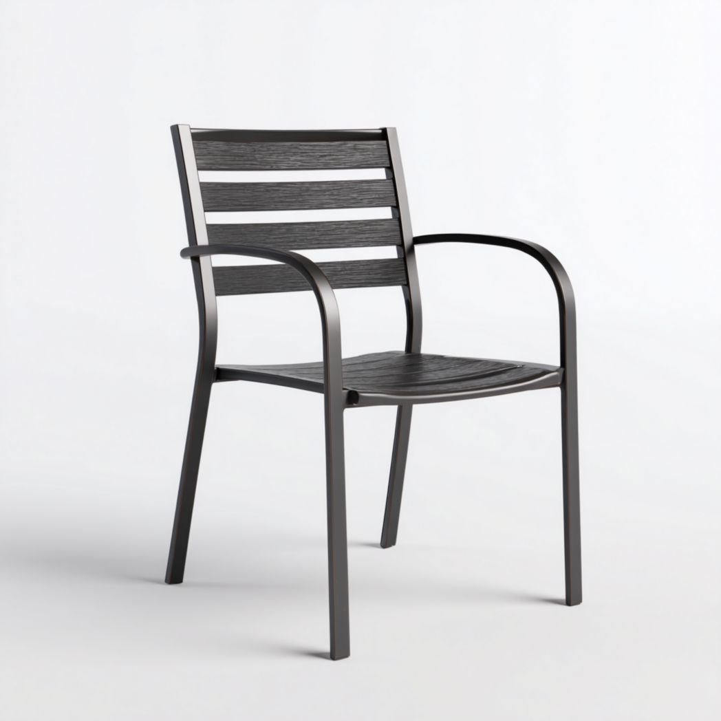 Chaises de jardin en métal gris foncé à lattes