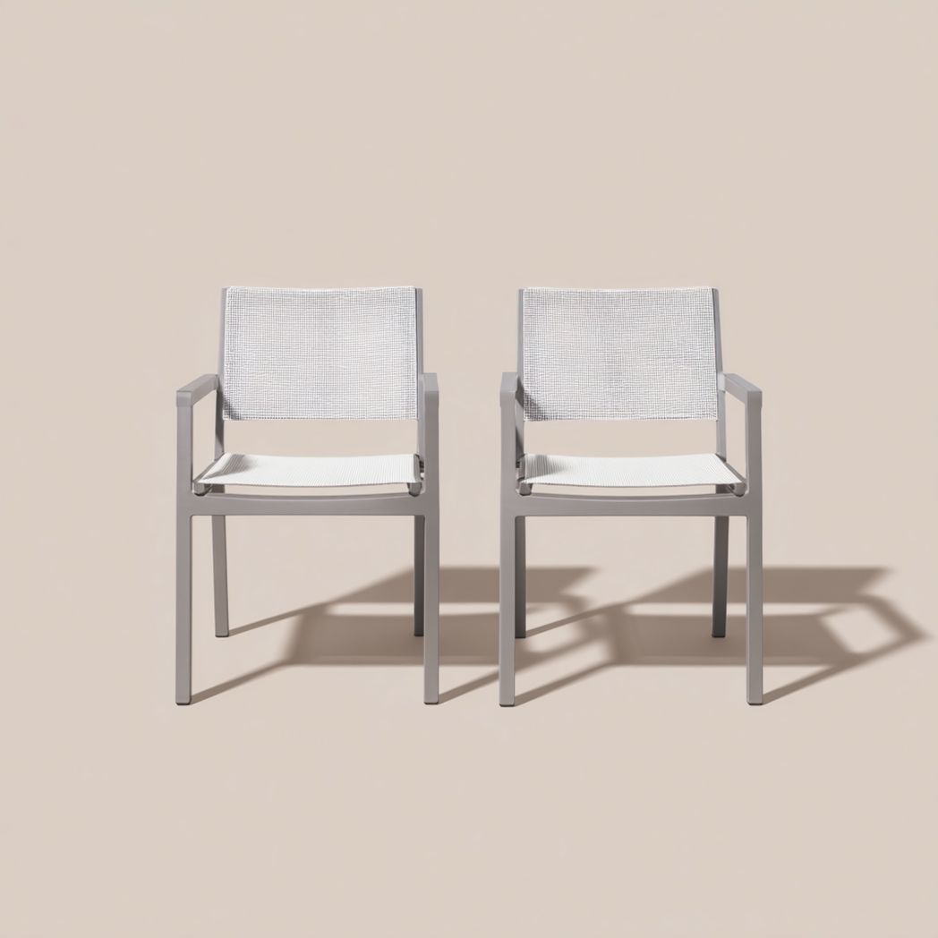 Lot de 2 chaises de jardin en aluminium gris avec toile polyester blanche