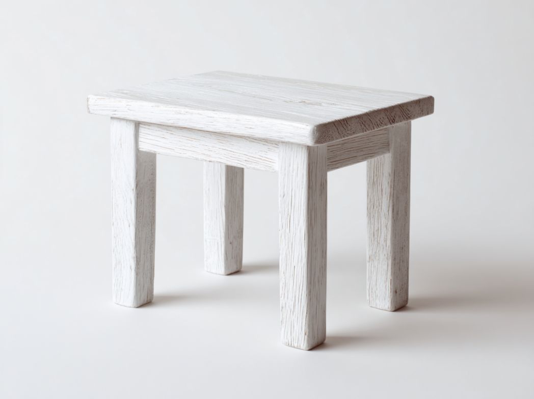 Tabouret carré en bois blanc avec structure renforcée