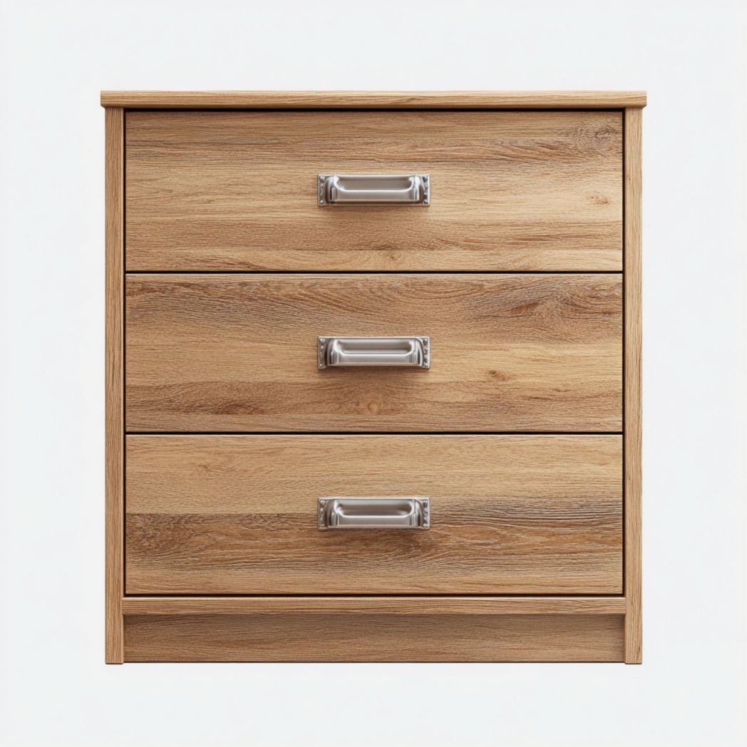 Meuble à chaussures 3 tiroirs brun clair avec poignées argentées