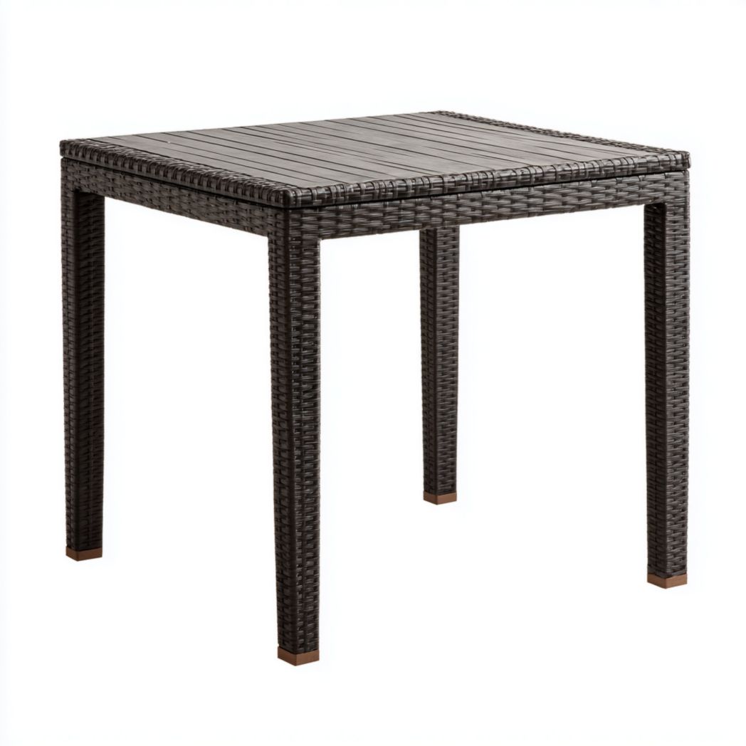 Table de jardin carrée en rotin synthétique gris foncé
