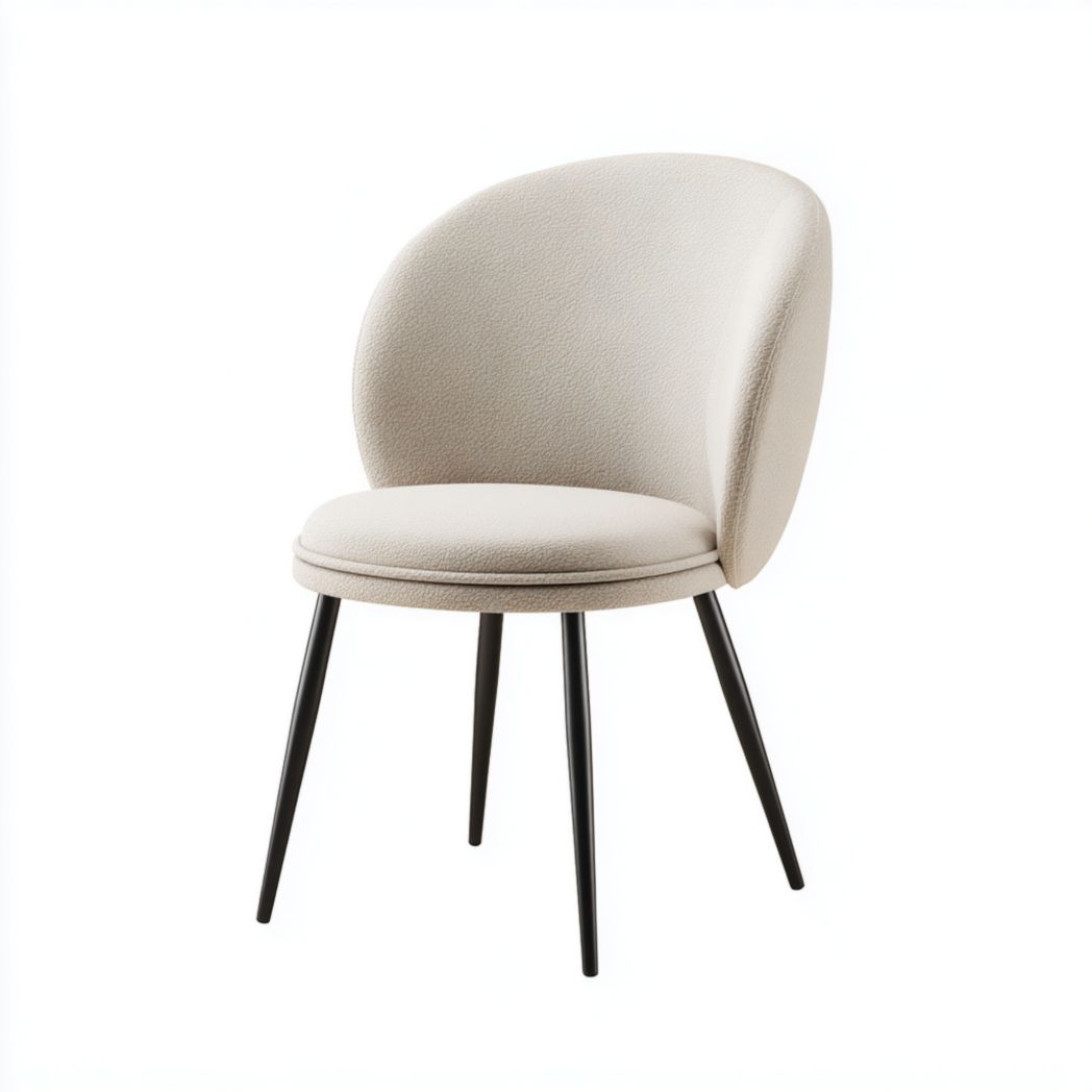 Chaise à manger en tissu bouclette blanc cassé avec pieds en métal noir