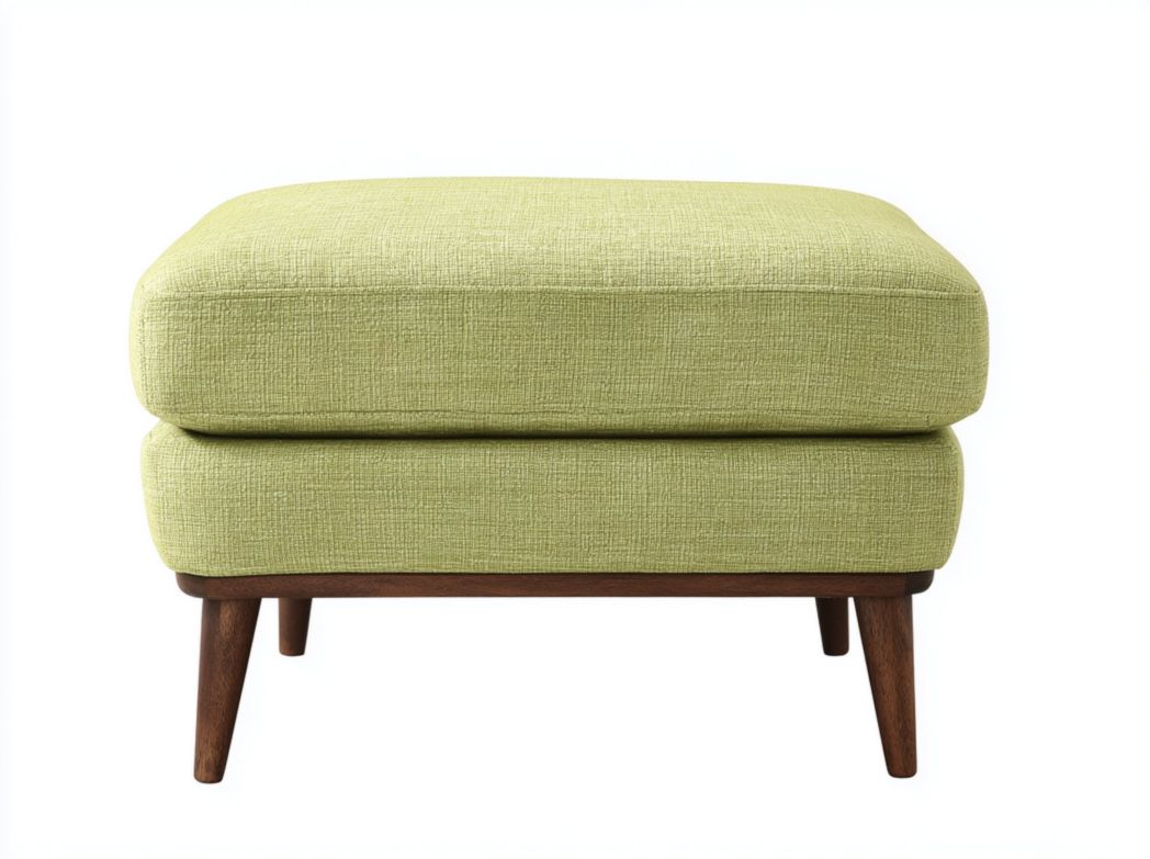 Tabouret rectangulaire tissu vert clair avec pieds en bois