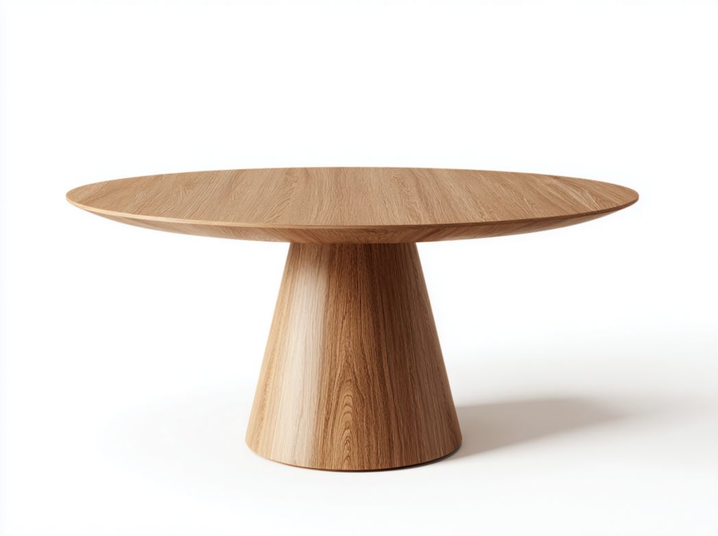 Table à manger ronde en panneau MDF plaqué chêne brun clair