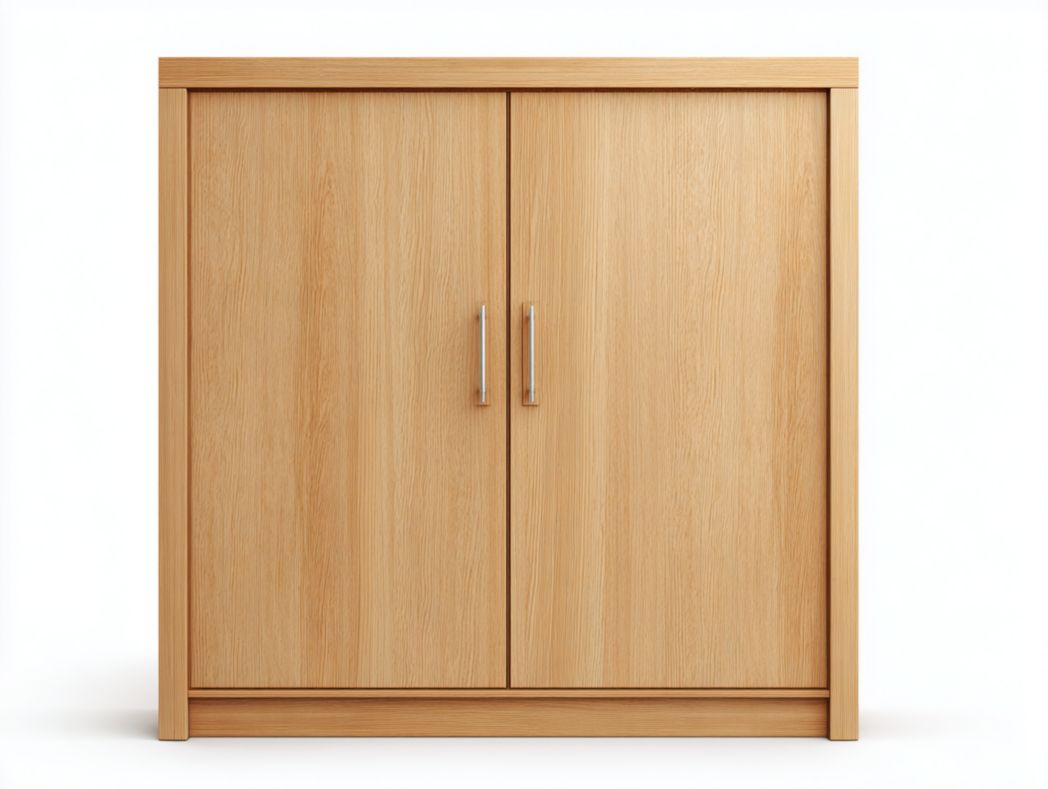 Meuble à chaussures 2 portes brun clair avec poignées métalliques argentées