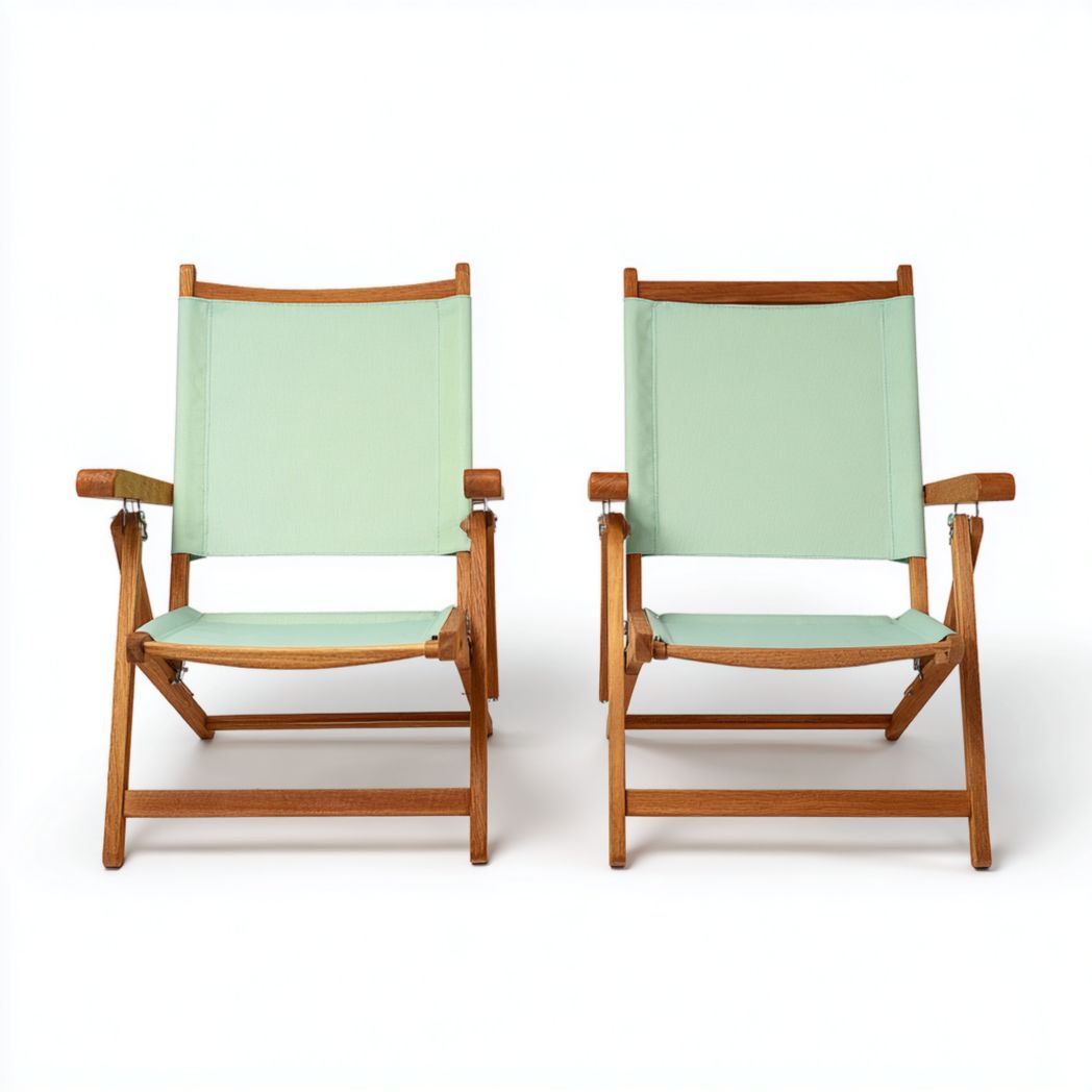 Lot de 2 chaises de jardin en bois brun clair et toile en polyester vert clair