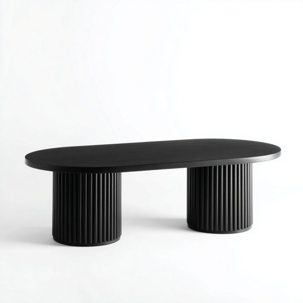 Table basse ovale en bois noir