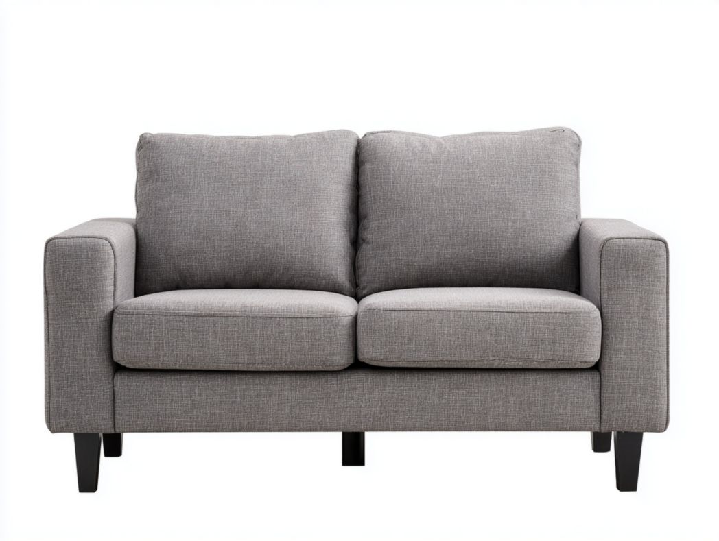 Canapé 2 places tissu polyester gris avec pieds en bois noir