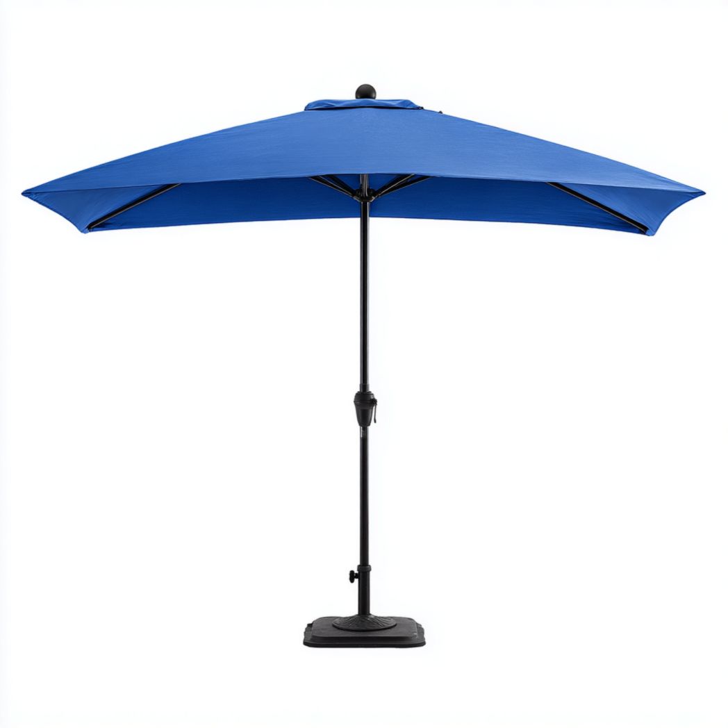 Parasol avec toile en polyester bleu foncé, mât et base en aluminium noirs