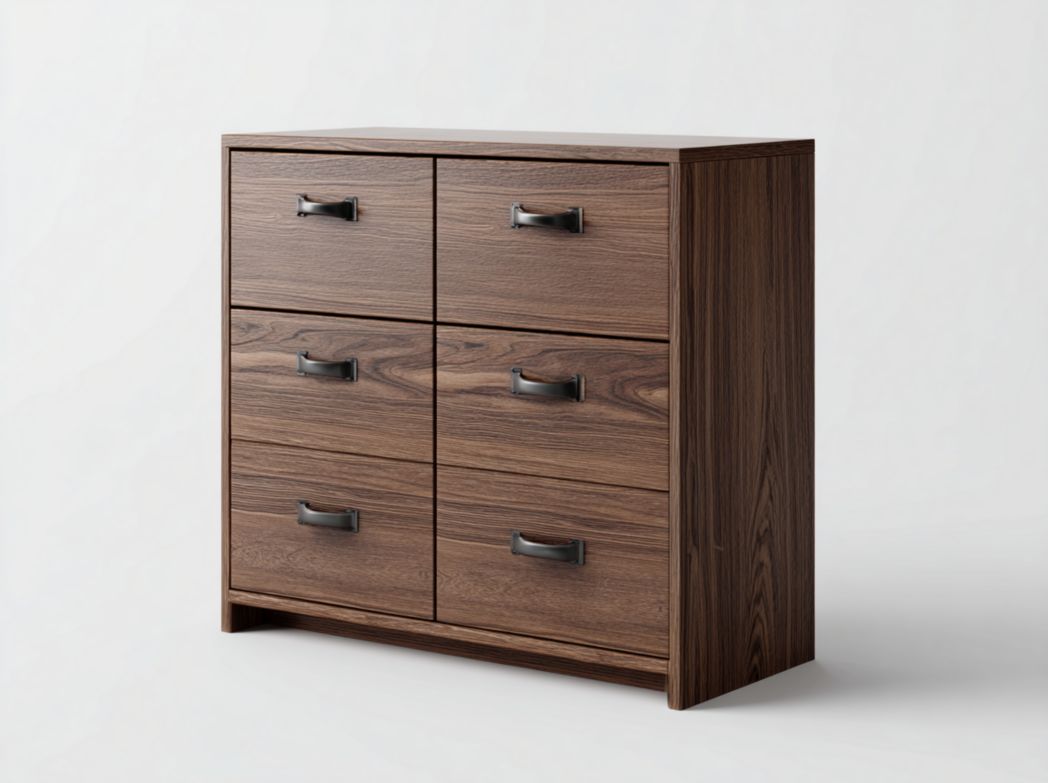 Meuble à chaussures 6 tiroirs brun foncé avec poignées métalliques noires