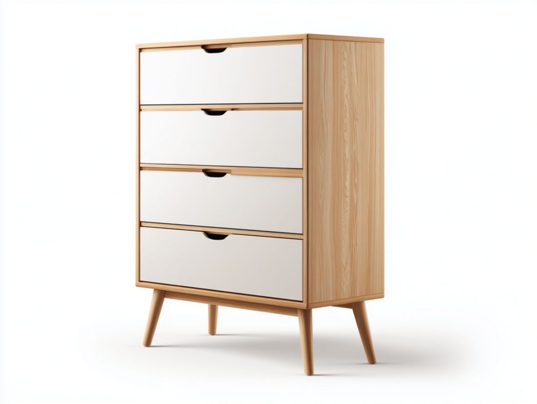 Meuble à chaussures 4 tiroirs structure brun clair et façades blanches