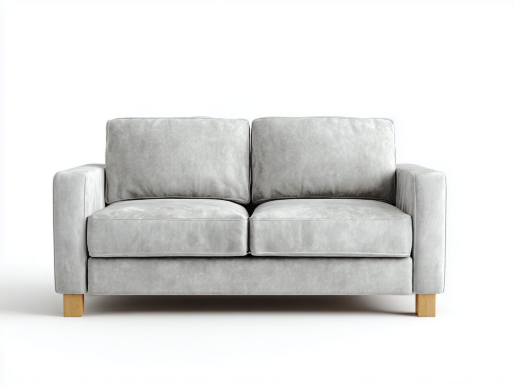 Canapé 2 places tissu suédé gris clair avec pieds en bois brun clair