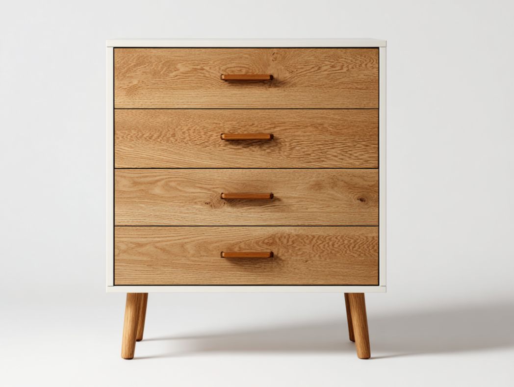 Meuble à chaussures 4 tiroirs structure blanche et façades brun clair