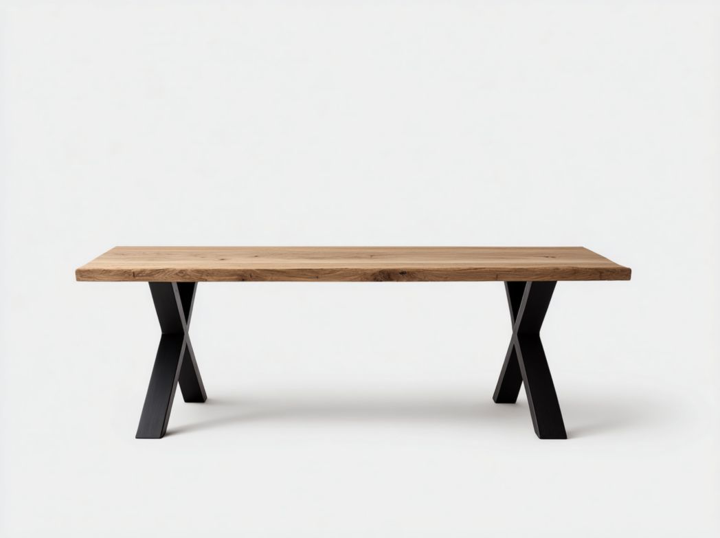 Table à manger rectangulaire chêne brun et pieds en acier noir