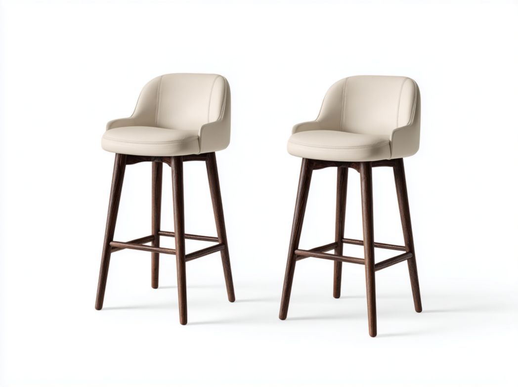 Lot de 2 tabourets de bar similicuir beige clair pieds en bois brun foncé