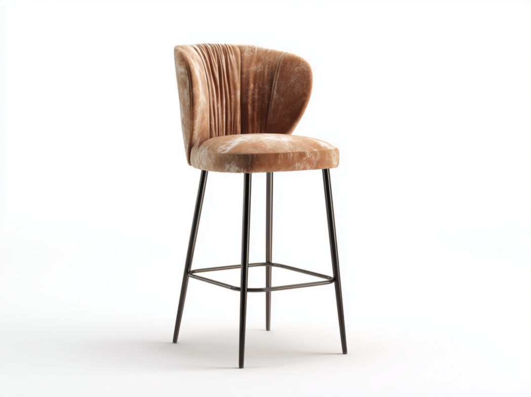 Tabouret de bar avec assise en velours brun et pieds en métal noir