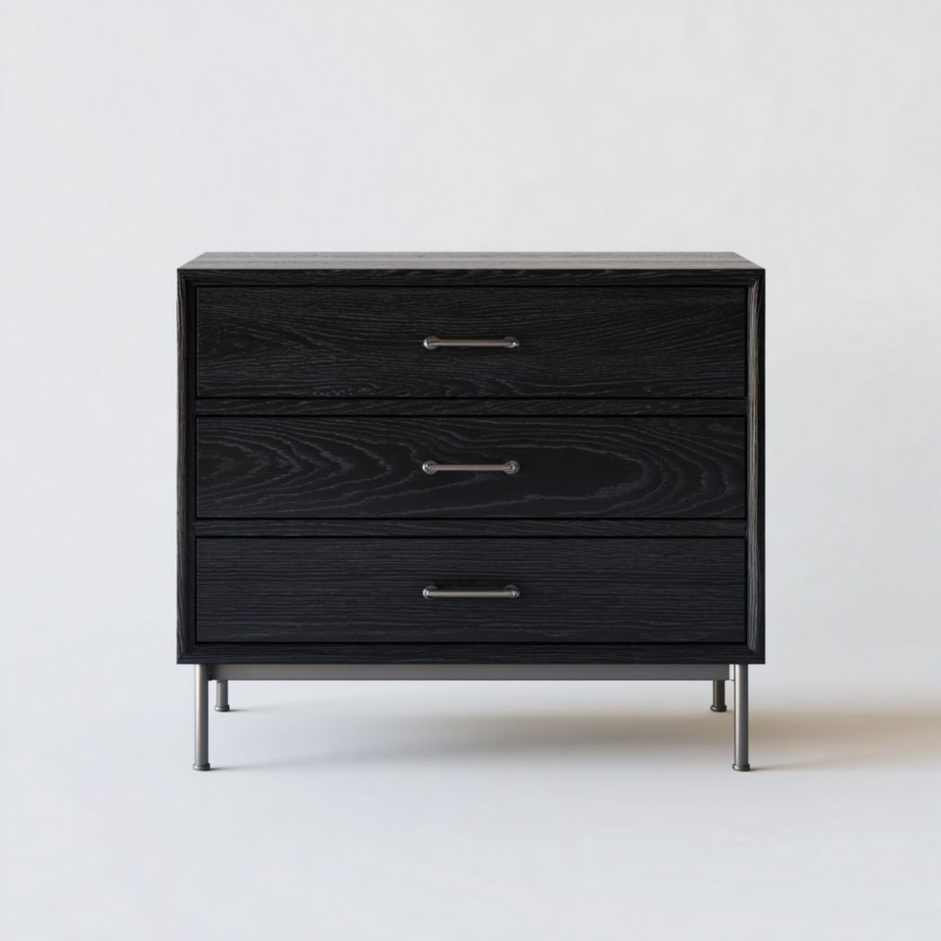 Meuble à chaussures 3 tiroirs noir avec poignées argentées