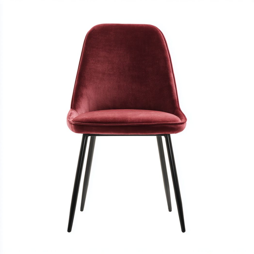 Chaise à manger en velours rouge foncé avec pieds en métal noir