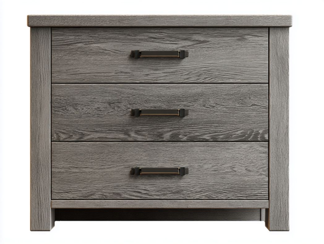 Meuble à chaussures 3 tiroirs gris avec poignées métalliques noires