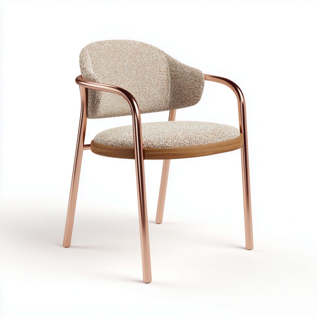 Chaises de jardin en métal or rose et tissu beige clair