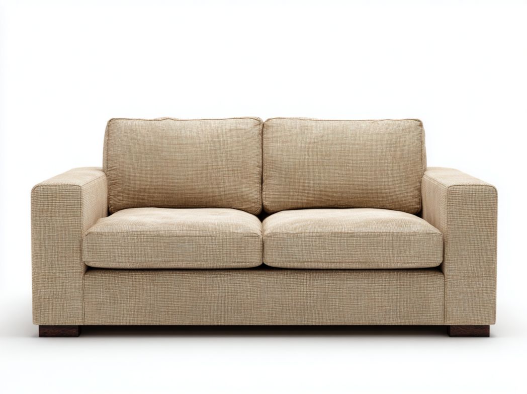 Canapé 2 places tissu polyester beige avec pieds brun foncé