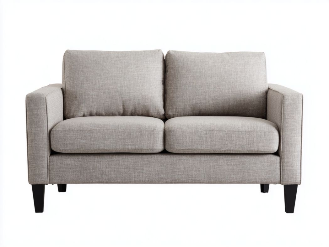 Canapé 2 places tissu polyester beige avec pieds en bois noir