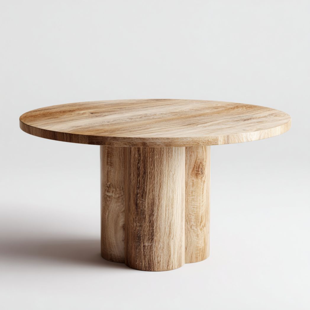 Table basse ronde marron clair avec base cylindrique