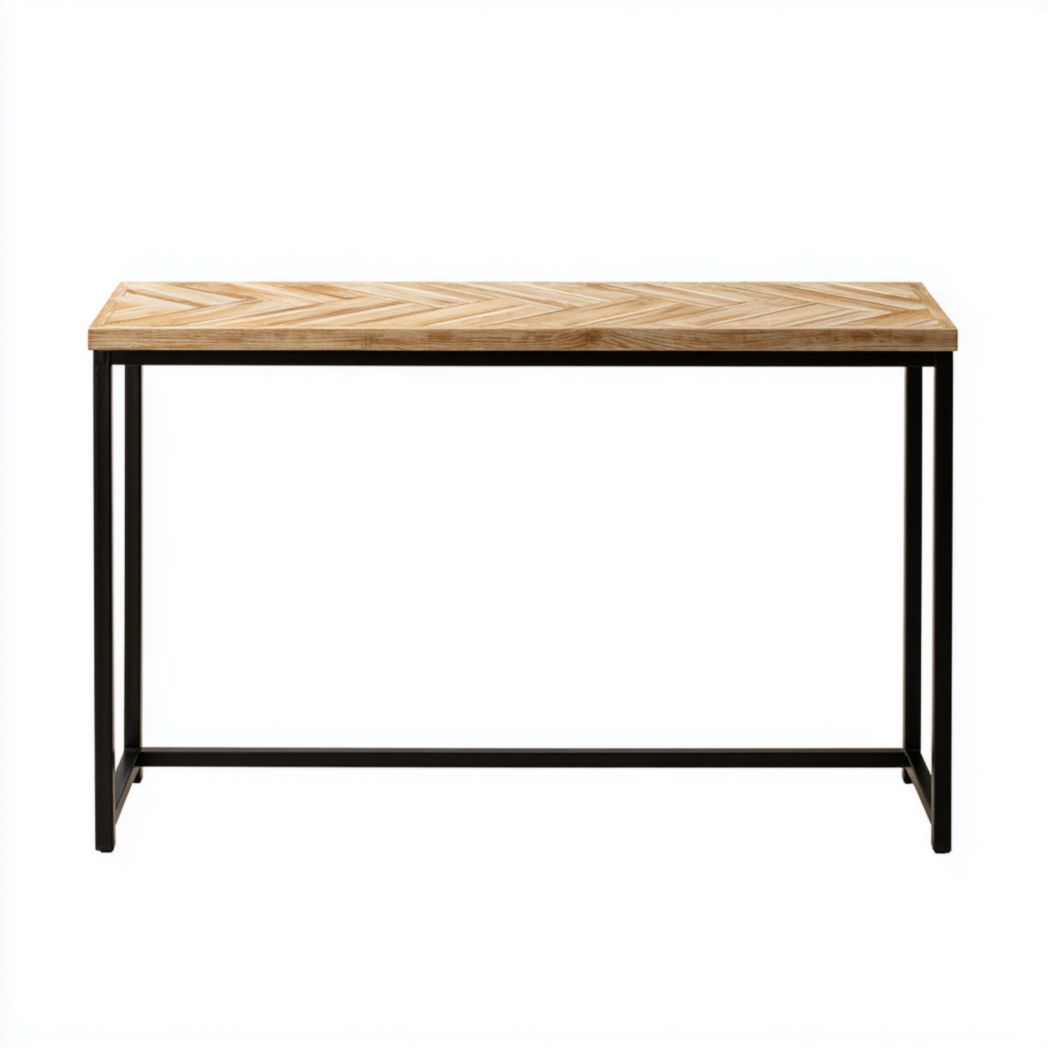 Console rectangulaire marron clair à motif chevron avec cadre métallique noir