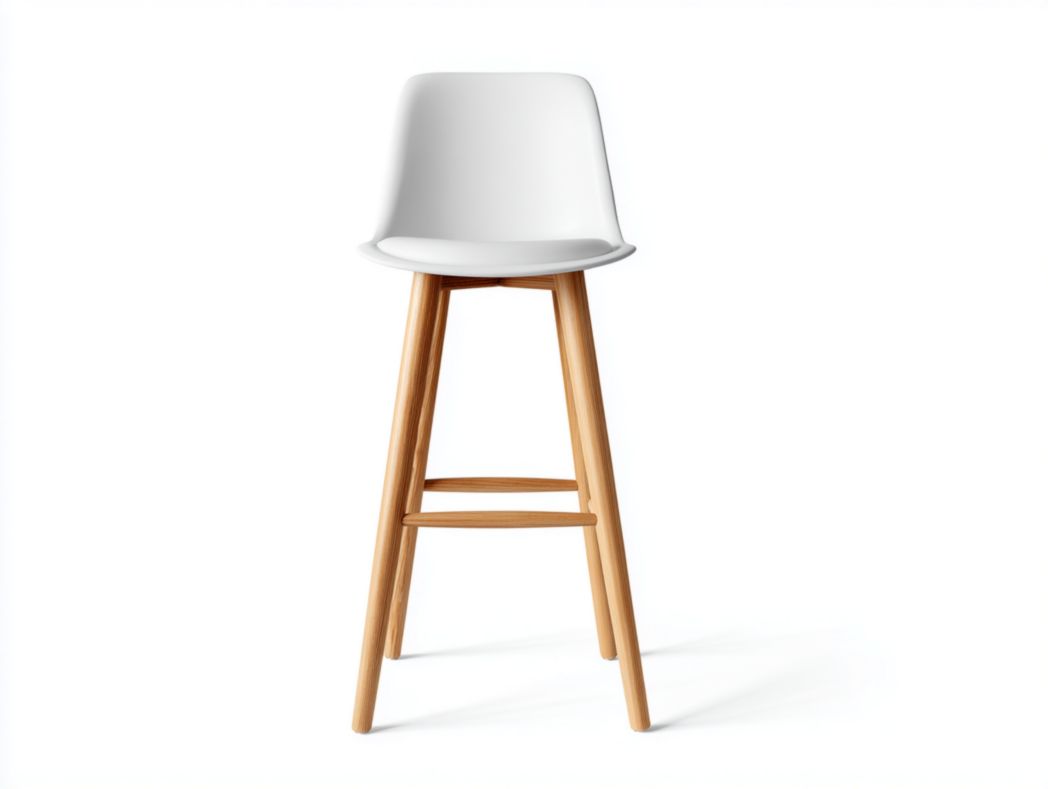 Tabouret de bar assise blanche pieds brun clair