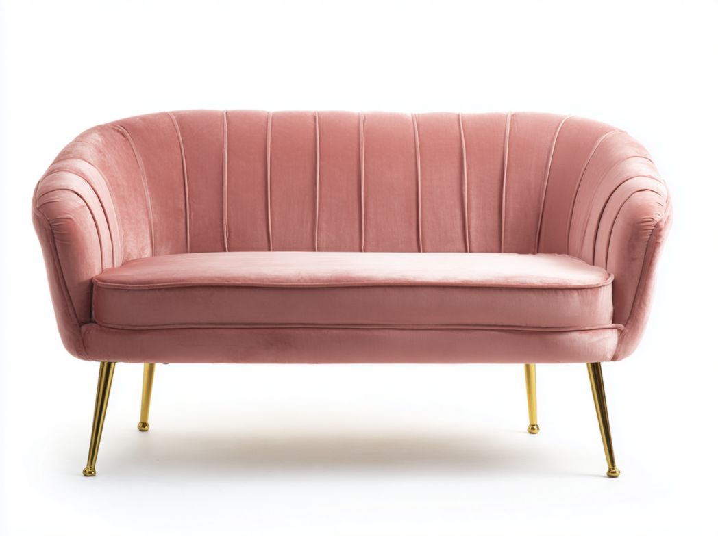 Canapé 2 places velours rose avec pieds en métal doré
