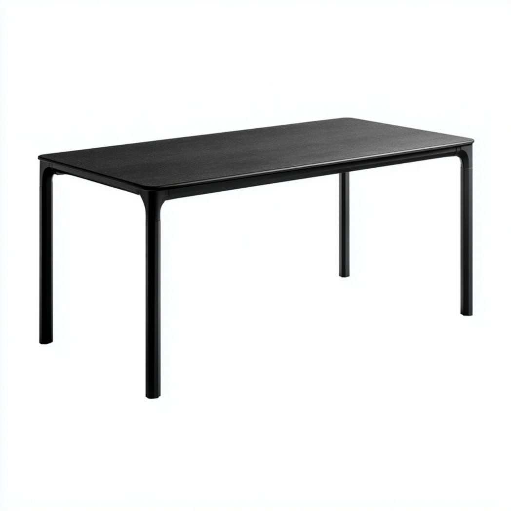 Table de jardin rectangulaire en métal noir, plateau à bords arrondis