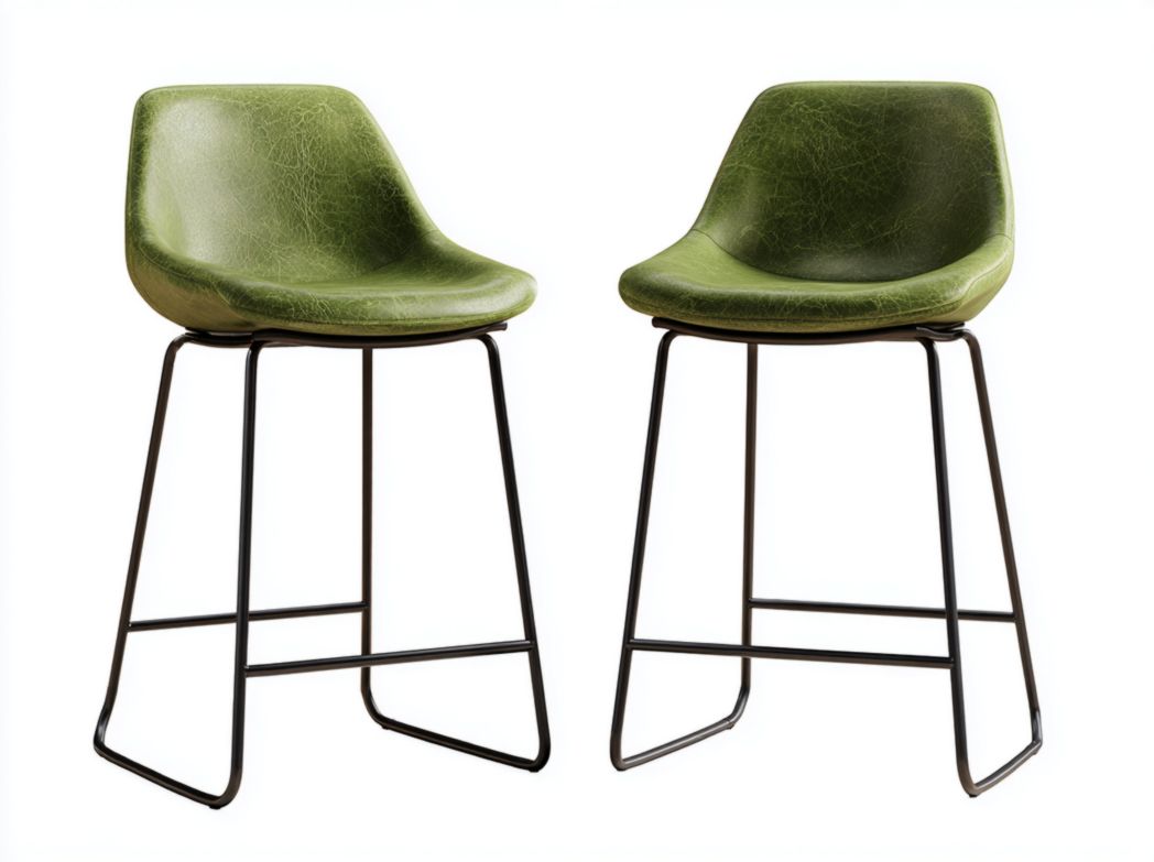 Lot de 2 tabourets de bar similicuir vert pieds en métal noir