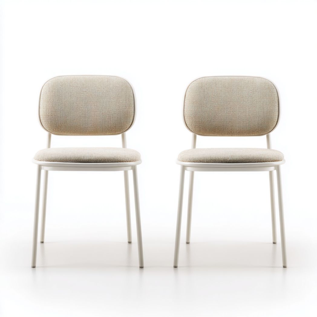 Lot de 2 chaises à manger en tissu beige avec pieds en métal blanc