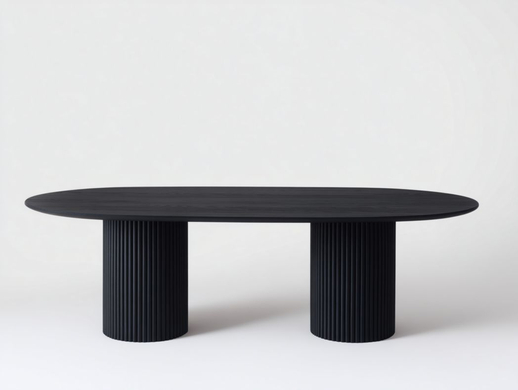 Table à manger ovale en panneau MDF plaqué frêne noir