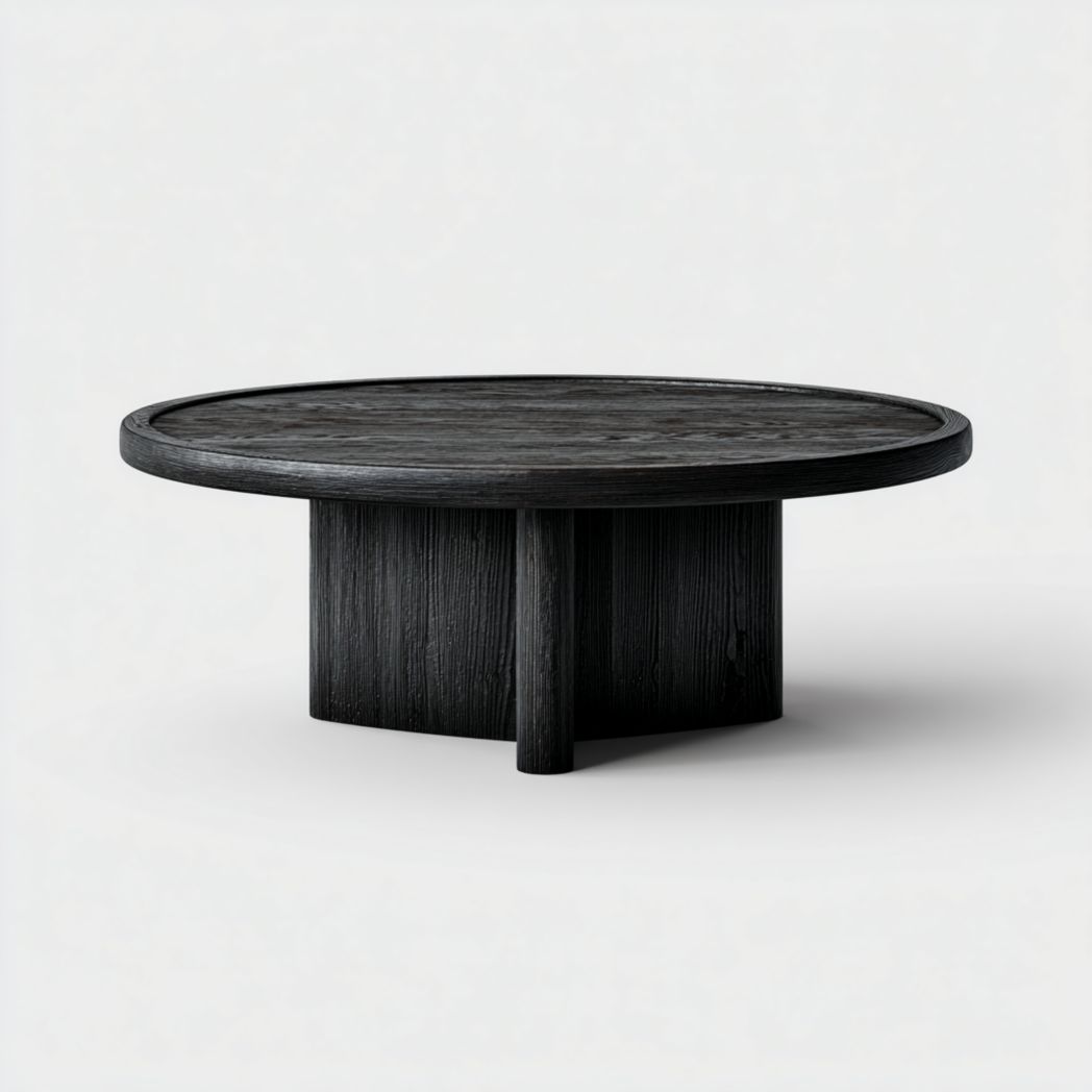 Table basse ronde en bois noir