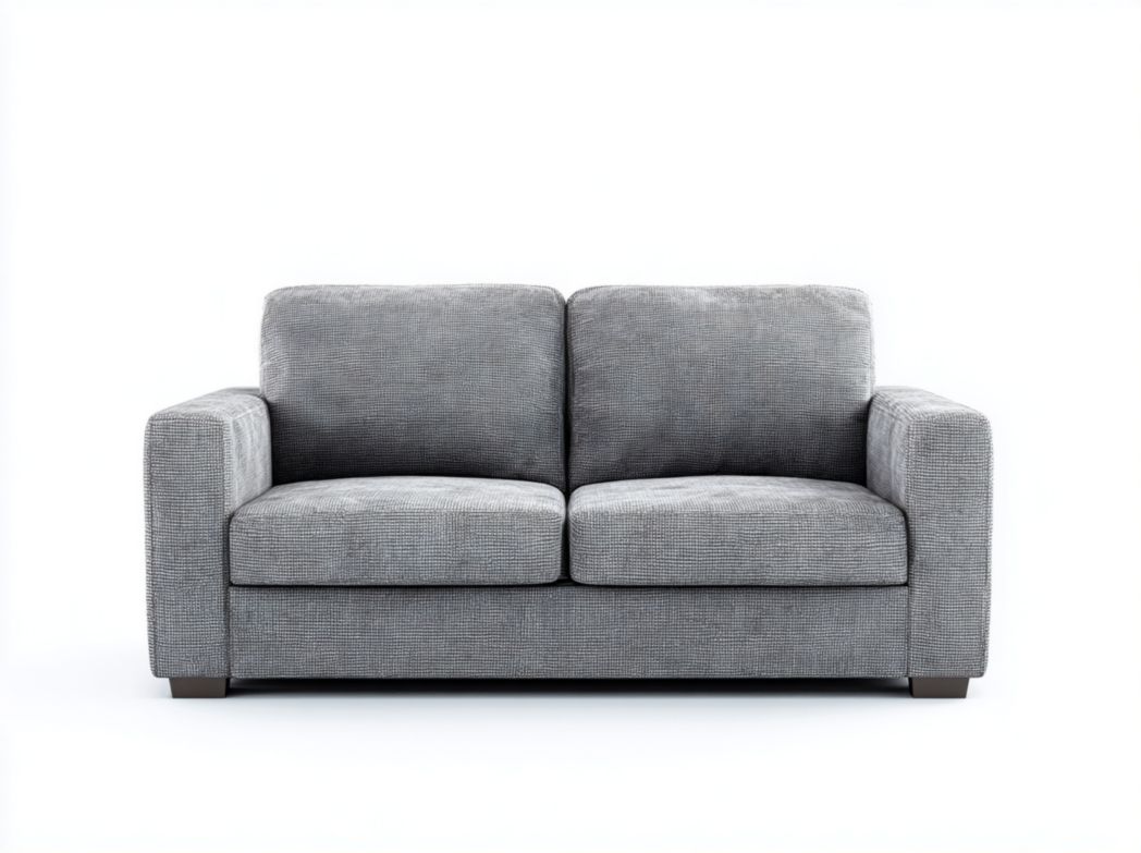 Canapé 2 places tissu velours côtelé gris avec pieds en métal brun foncé