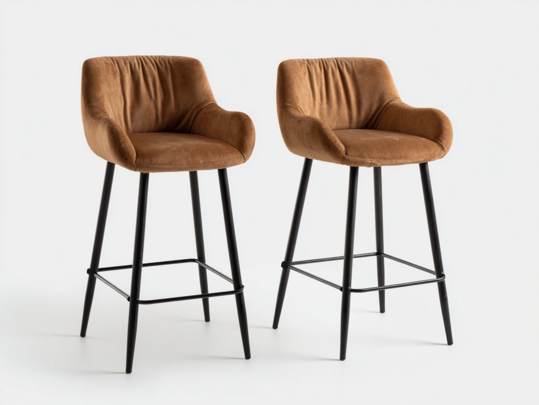 Lot de 2 tabourets de bar velours brun pieds en métal noir